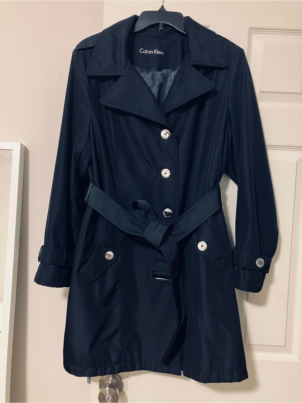 Calvin Klein Women's Black Trench Coat with Belt size XL